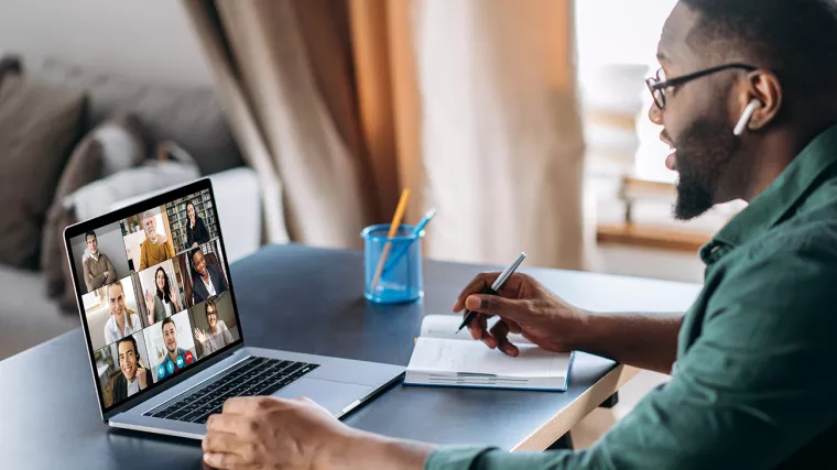 Teacher in a Zoom meeting online